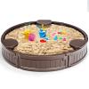 Costzon 4FT Round Sandbox, Outdoor Sand Box Kit w/Waterproof Cover, Bottom Liner & Built-in Corner Seating, Accommodate for 3 Kids, Easy Assembly, Sand Pit for Backyard Beach (Round) view 1
