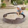 Costzon 4FT Round Sandbox, Outdoor Sand Box Kit w/Waterproof Cover, Bottom Liner & Built-in Corner Seating, Accommodate for 3 Kids, Easy Assembly, Sand Pit for Backyard Beach (Round) view 2