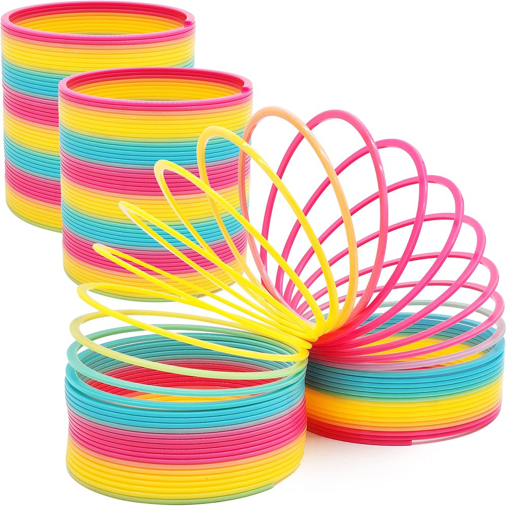 The Dreidel Company Jumbo Rainbow Plastic Coil Spring, Party Favor for Kids, Individually Wrapped, 7" (175mm) Spring (2-Pack)