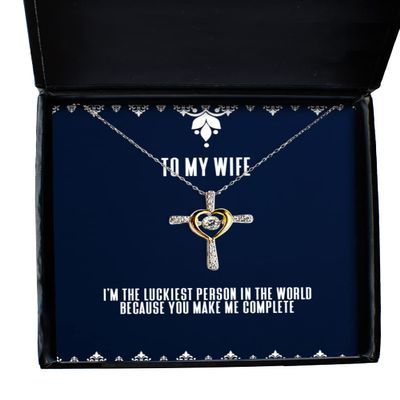 Game On Novelties Love Wife, I'm The Luckiest Person in The World Because You Make me Complete, Gag Cross Dancing Necklace for Wife from Husband