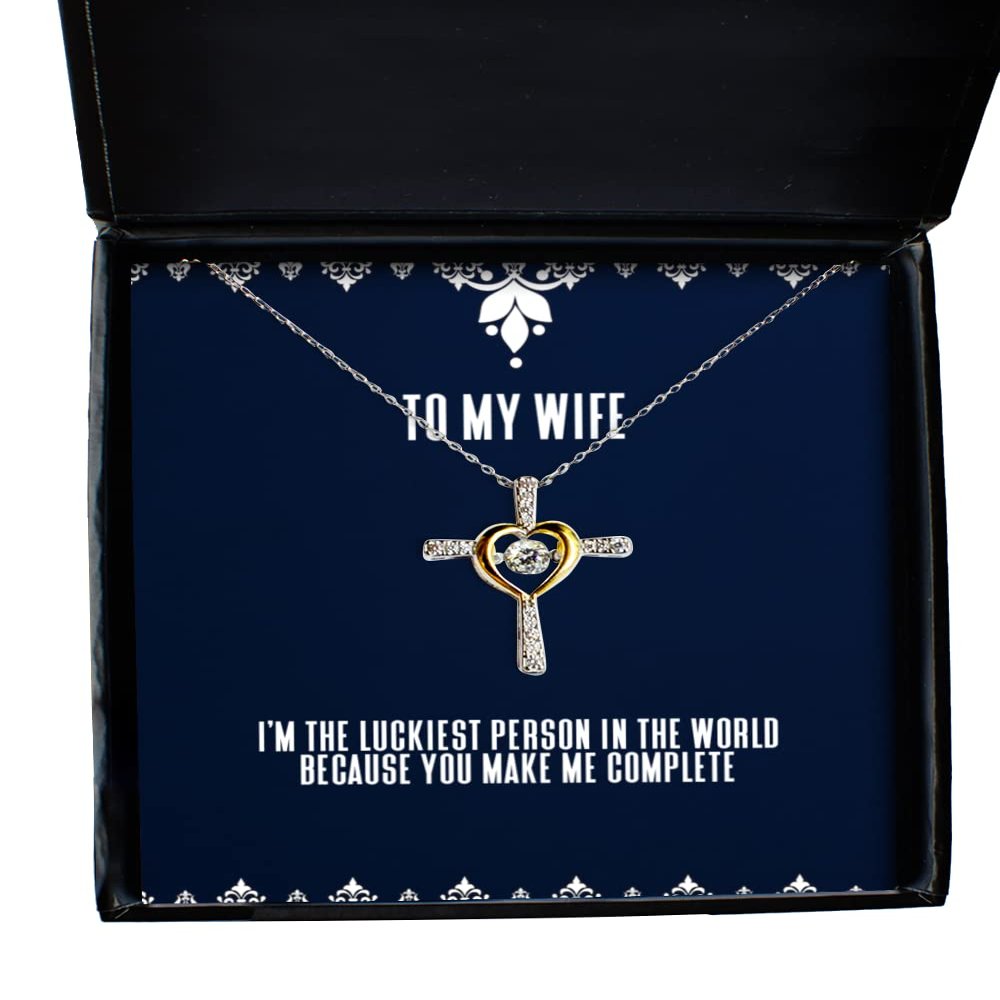 Game On Novelties Love Wife, I'm The Luckiest Person in The World Because You Make me Complete, Gag Cross Dancing Necklace for Wife from Husband