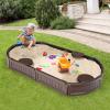 Costzon 6FT Elliptical Sandbox, Outdoor Sand Box Kit w/Waterproof Cover, Bottom Liner & Built-in Corner Seating, Accommodate for 4 Kids, Easy Assembly, Sand Pit for Backyard Beach(Elliptical) view 2