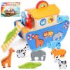 KMTJT Toddlers Wooden Noah's Ark Toy Animal Playset, Baptism Gifts for 1 2 3 Boys Girls, Shape Sorter Early Learning Montessori Toys with Bible Story Book for 12 18 24 Months Babies view 1