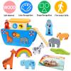 KMTJT Toddlers Wooden Noah's Ark Toy Animal Playset, Baptism Gifts for 1 2 3 Boys Girls, Shape Sorter Early Learning Montessori Toys with Bible Story Book for 12 18 24 Months Babies view 2