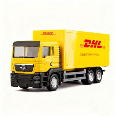 BDTCTK DHL Container Truck Model Toy - Zinc Alloy Die-Cast Pull-Back Car, Educational Toy for Boys & Girls, Collectible Vehicle for Kids