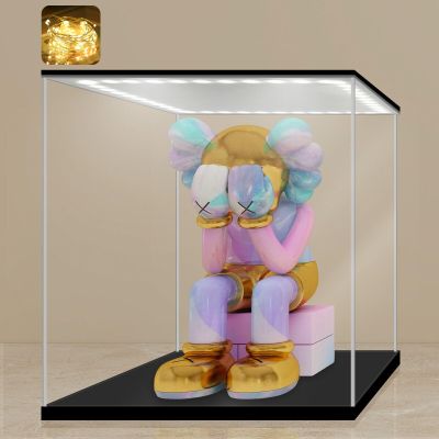 LANSCOERY Acrylic Display Case with Adjustable Yellow/White/Warm LED Light, UV Protection Clear Display Box, Dustproof Showcase for Action Figures, Models, Collectibles - 9.8x9.8x9.8inch