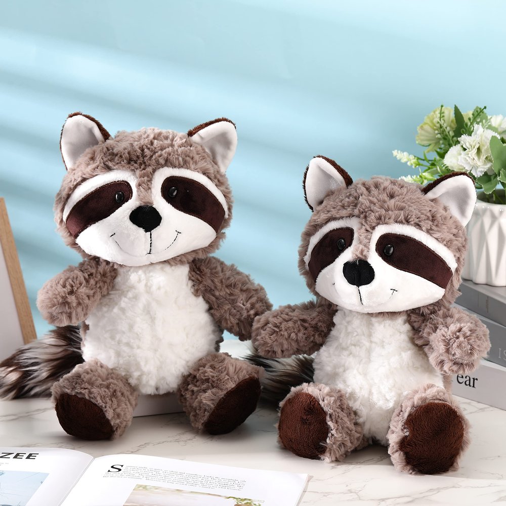 2-Piece Raccoon Plush Set - Soft, Cute, 14-Inch Brown Raccoon Stuffed Animals for Kids