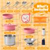 Veitch fairytales Kids Play Kitchen Toy Accessories Set Toddler Cooking Playset for Girls Boys Including Colorful Pots and Pans (Pink) view 2