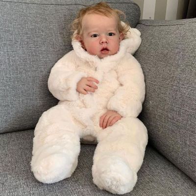 YIHANGG 70cm Huge Reborn Toddler Doll Blonde Curly Hair Boy 28inch Realistic 3D Skin Reborn Baby Doll Dress Up Art Bebe Xmas Birthday Gift