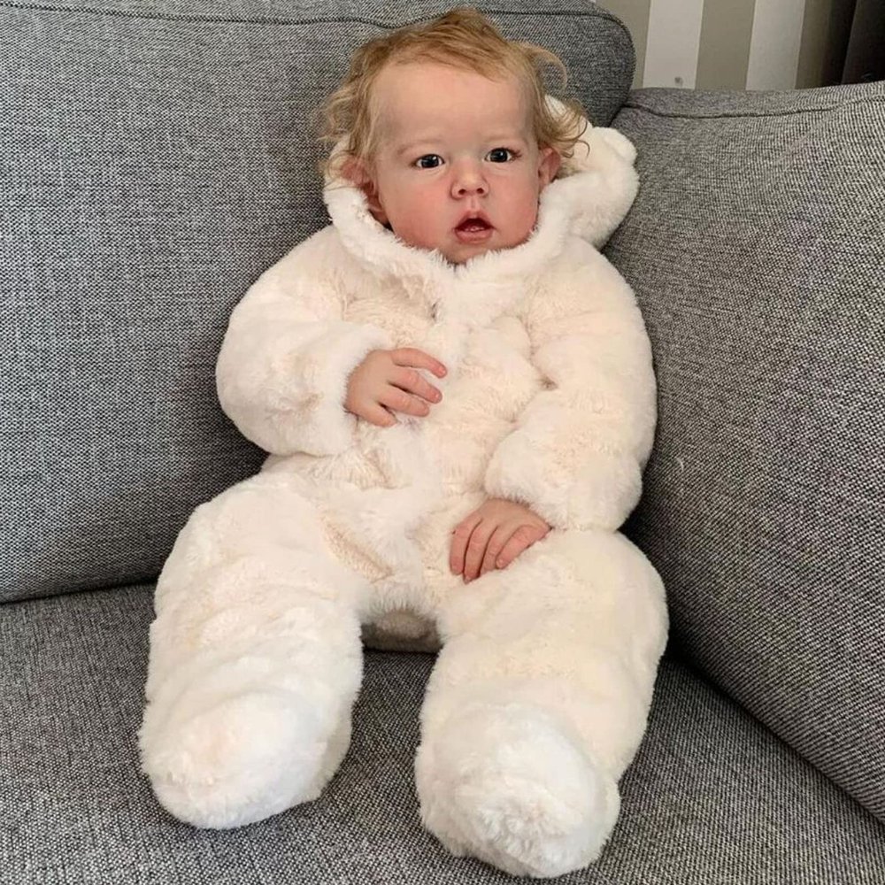 YIHANGG 70cm Huge Reborn Toddler Doll Blonde Curly Hair Boy 28inch Realistic 3D Skin Reborn Baby Doll Dress Up Art Bebe Xmas Birthday Gift