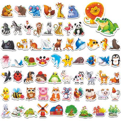65 PCS Adorable Magnetic Animal Fridge Magnets - Wild, Farm & Marine Animals - Thickened Cardstock Refrigerator Magnets - Cute Educational Learning Toys for Kids 3+