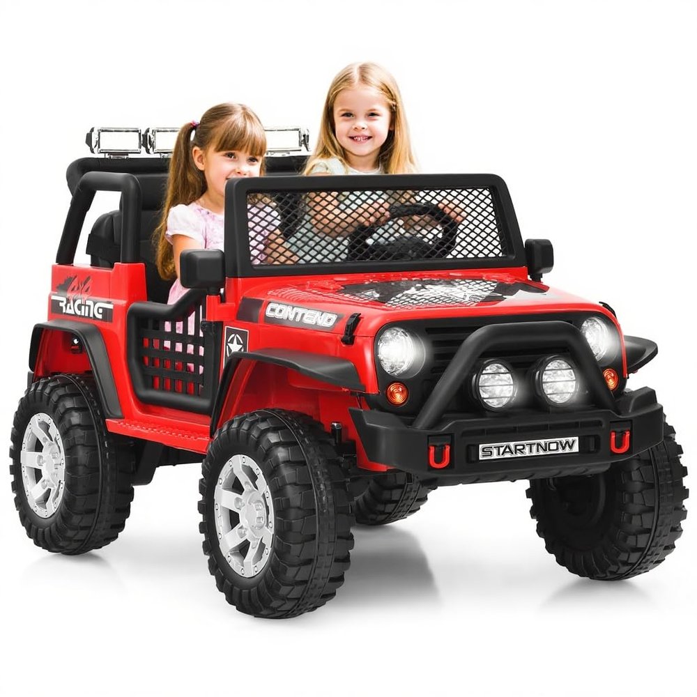 OLAKIDS Kids Ride on Truck, 2 Seater 12V Electric Vehicle with Remote Control, Toddler Battery Powered Toy Car with 2 Speeds Rocking Function Spring Suspension Bluetooth USB AUX Music