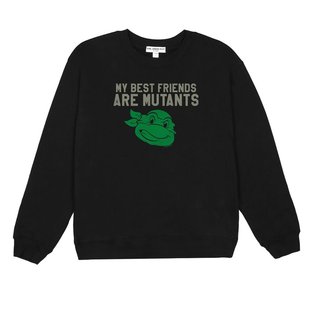 Suburban Riot TMNT Official Mutant Friends Willow Women's Long Sleeve Fleece Sweatshirt (X-Small) Black