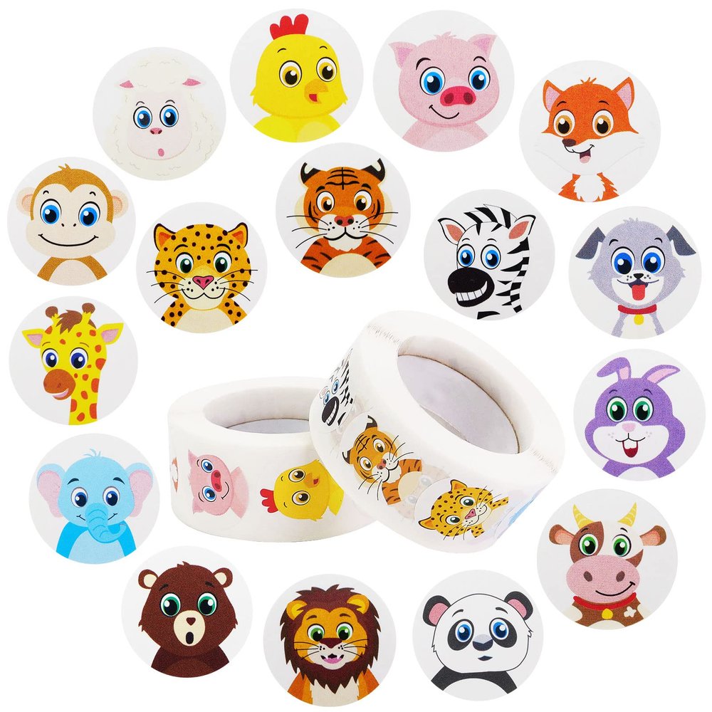 1000 PCS Small Cute Animal Stickers for Students Teachers Classroom Party(1" Diameter / 2 Roll / 16 Designs)