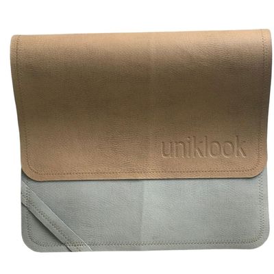 Uniklook Tan & Gray Vegan Leather Mat | Travel Baby Diaper Changing Pad | Craft, placemat, Dog Food Water mat | Waterproof and Multipurpose | Foldable for Travel (14"x22")