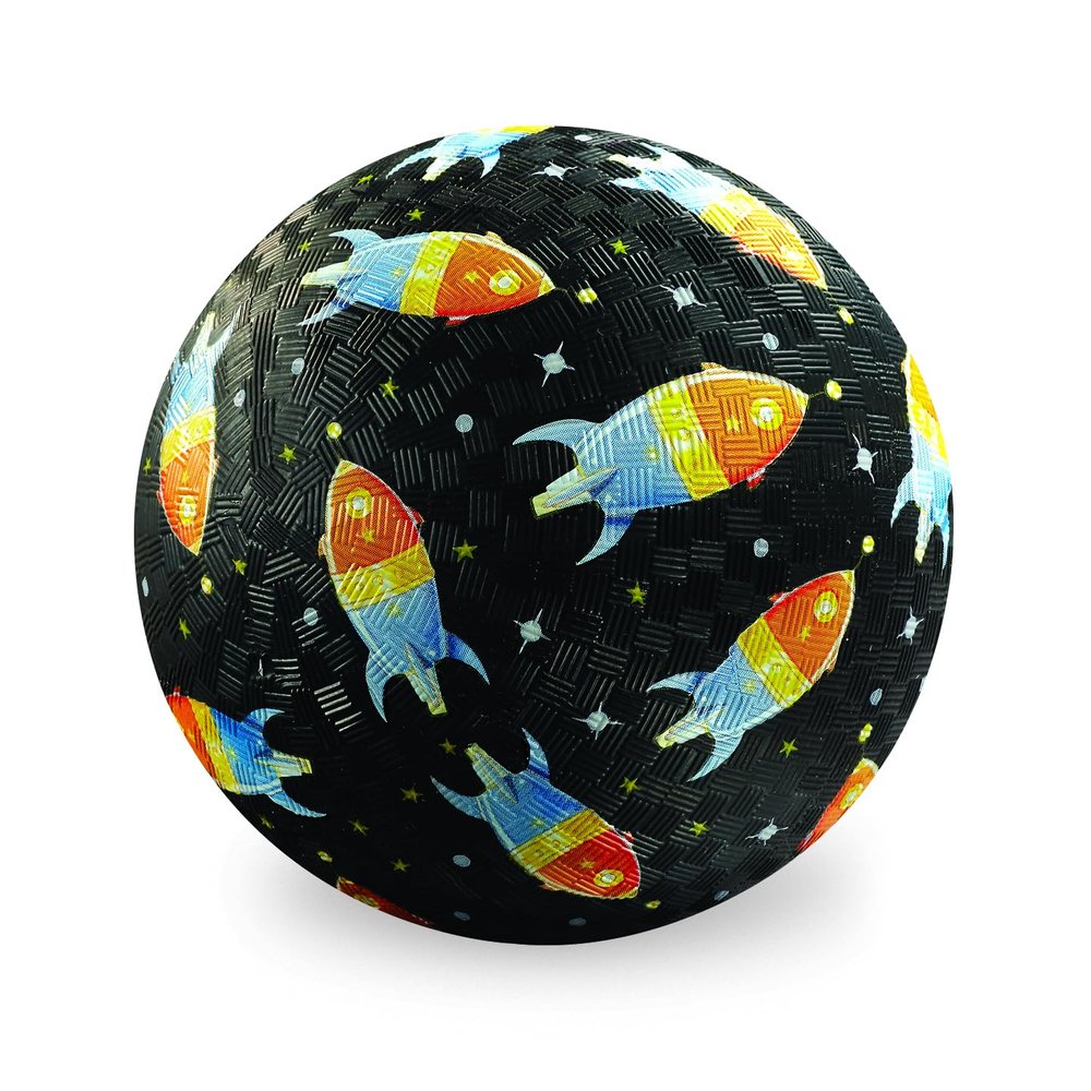 Crocodile Creek Playground Ball - Durable Rubber Ball for Kids Ages 3 and Up - Bouncy Inflatable Ball for Kickball, Indoor Games, and Outdoor Sports - PVC-Free - Rockets in Space - 7-inch Diameter