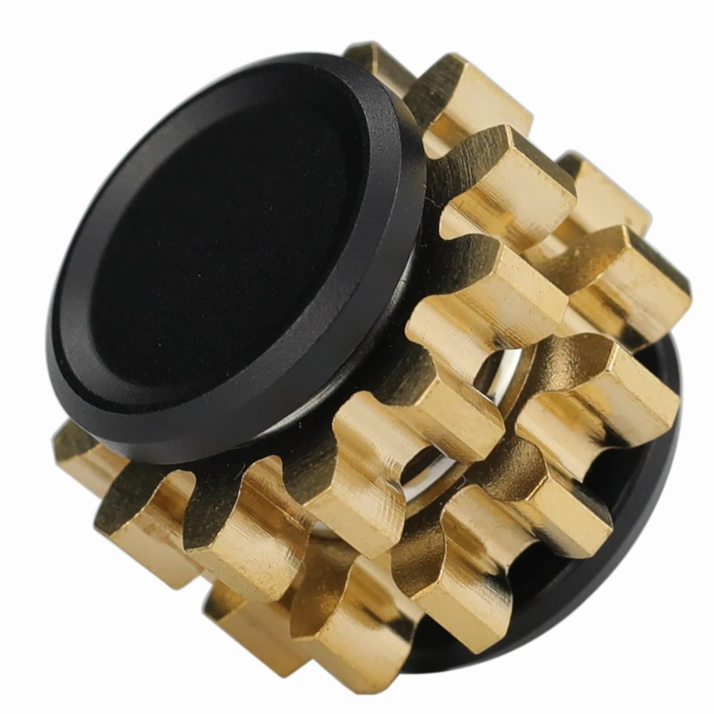 FREELOVE Gear Metal Fidget Spinner Toys for Adults, Small Mini Tiny Pockget Figette, Bike Chain, Copper Brass Hands Gyro, Quiet Silent Cool Cube for Anxiety Men (2 Gears Stacked, Black-Brass)