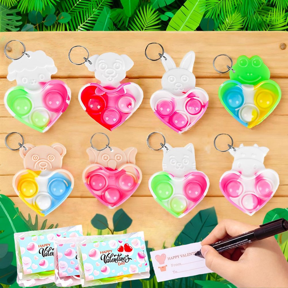 Roaqua (Valentine Students Gift and Party Favors) Bulk Small Animal Hearts mini Pop (30 animal heart with card)