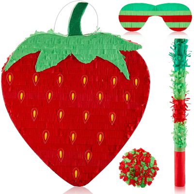 Sotiff 17" Strawberry Piata Summer Fruit Piata for Strawberry Birthday Party Summer Fruit Themed Party Game Supplies with Stick Eye Mask Confetti