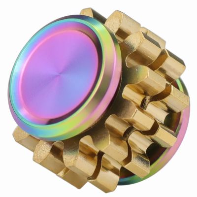 FREELOVE Gear Metal Fidget Spinner Toys for Adults, Small Mini Tiny Pockget Figette, Bike Chain, Copper Brass Hands Gyro, Quiet Silent Cool Cube for Anxiety Men (2 Gears Stacked, Rainbow-Brass)