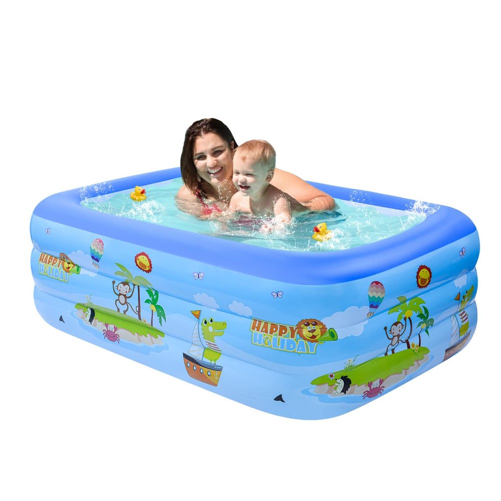 Kiddie Pool, 59" X 43"X 19.5" Inflatable Family Swimming Pool for Kids, Toddlers, Infant, Adult, Full-Sized Inflatable Blow Up Pool for Ages 3+, Outdoor, Backyard, Garden