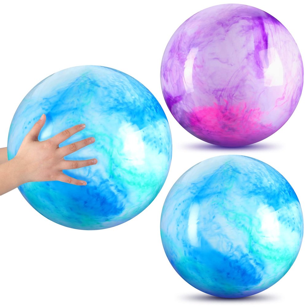 Deekin 2 Pcs 15 Inch 18 Inch Marbleized Bouncy Balls Large Inflatable Rubber Sensory Ball for Playground Outdoor Water(15 Inches,Blue and Purple)