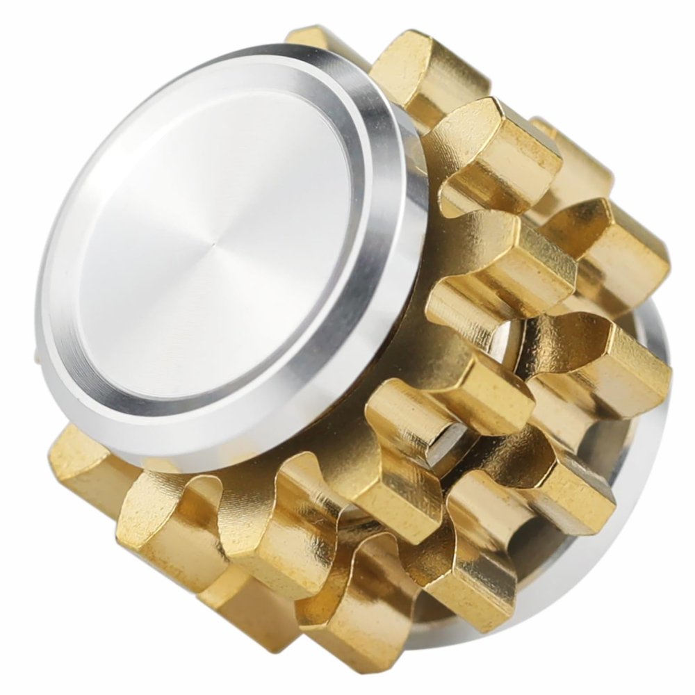 FREELOVE Gear Metal Fidget Spinner Toys for Adults, Small Mini Tiny Pockget Figette, Bike Chain, Copper Brass Hands Gyro, Quiet Silent Cool Cube for Anxiety Men (2 Gears Stacked, Silver-Brass)