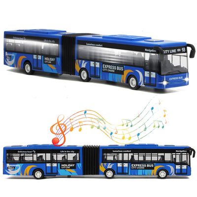 Crelloci City Bus Toy for Kids, Die Cast Alloy Pull Back Vehicles, Metro Articulated Electric Bus with Sounds and Lights, Model Cars Toys Educational Gift for Kids Boys Girls Ages 3+
