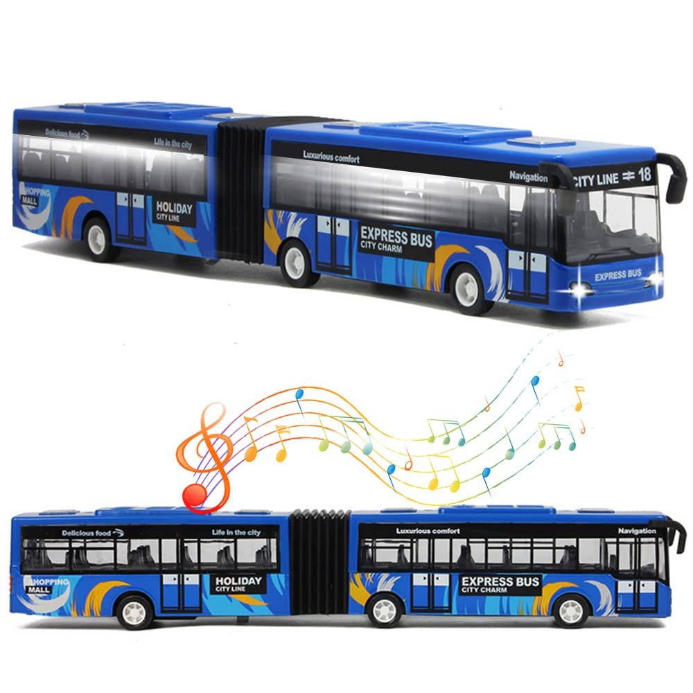 Crelloci City Bus Toy for Kids, Die Cast Alloy Pull Back Vehicles, Metro Articulated Electric Bus with Sounds and Lights, Model Cars Toys Educational Gift for Kids Boys Girls Ages 3+