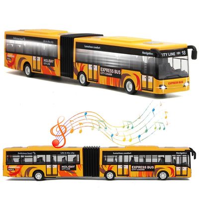 Crelloci City Bus Toy for Kids, Die Cast Alloy Pull Back Vehicles, Metro Articulated Electric Bus with Sounds and Lights, Model Cars Toys Educational Gift for Kids Boys Girls Ages 3+