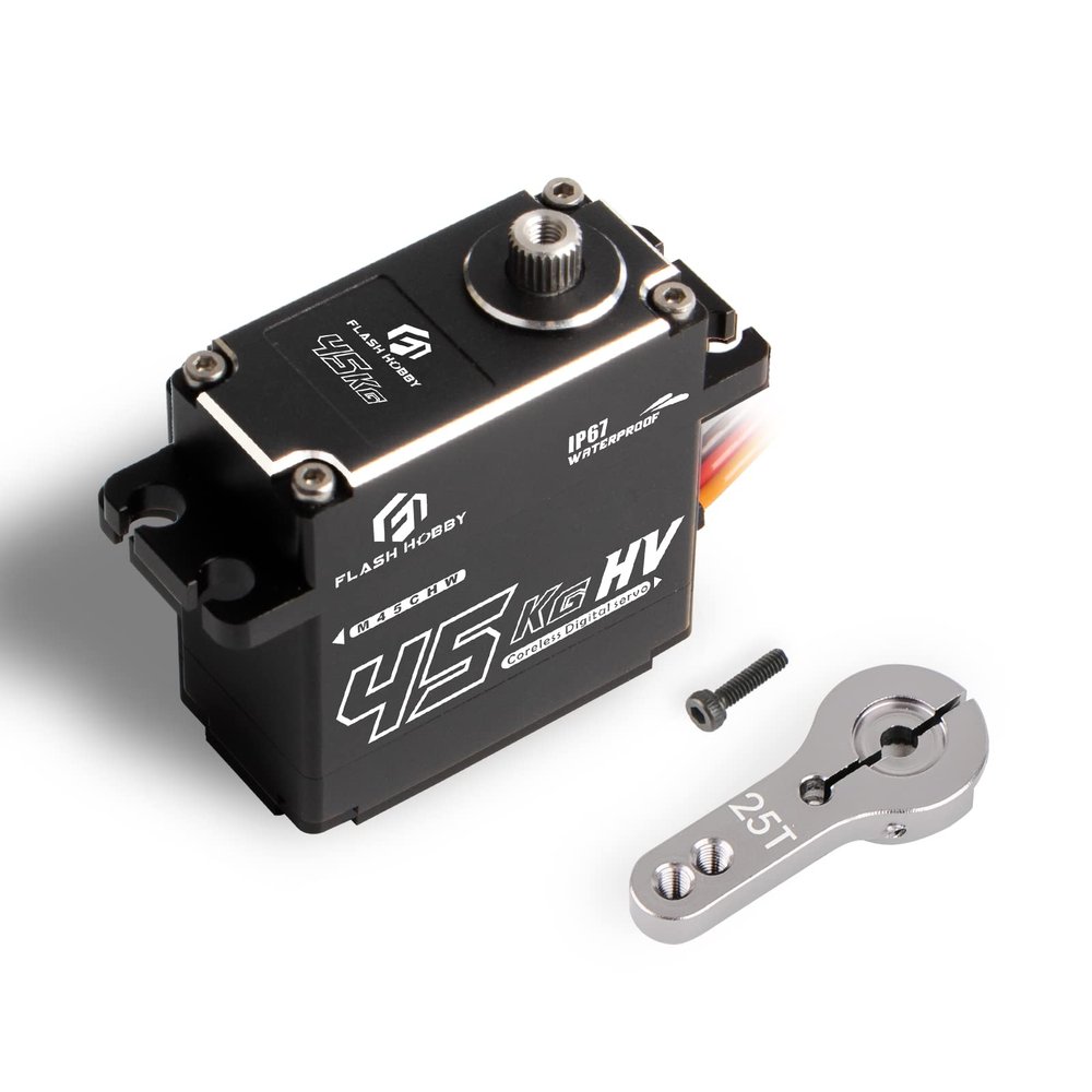 FLASH HOBBY 45KG Coreless Servo 8.4V High Torque Full Metal Gear Servo, IP67 Waterproof Steering RC Servo with Control Angle 270 for 1/10 Scale RC Cars, RC Crawler, Trucks & Robot Parts (45KG)