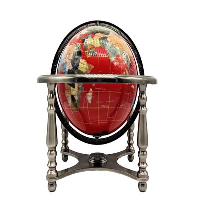 Unique Art 10-Inch Tall Table Top Red Ocean Gemstone World Globe with Zinc Alloy Stand (220 RED SILVER)