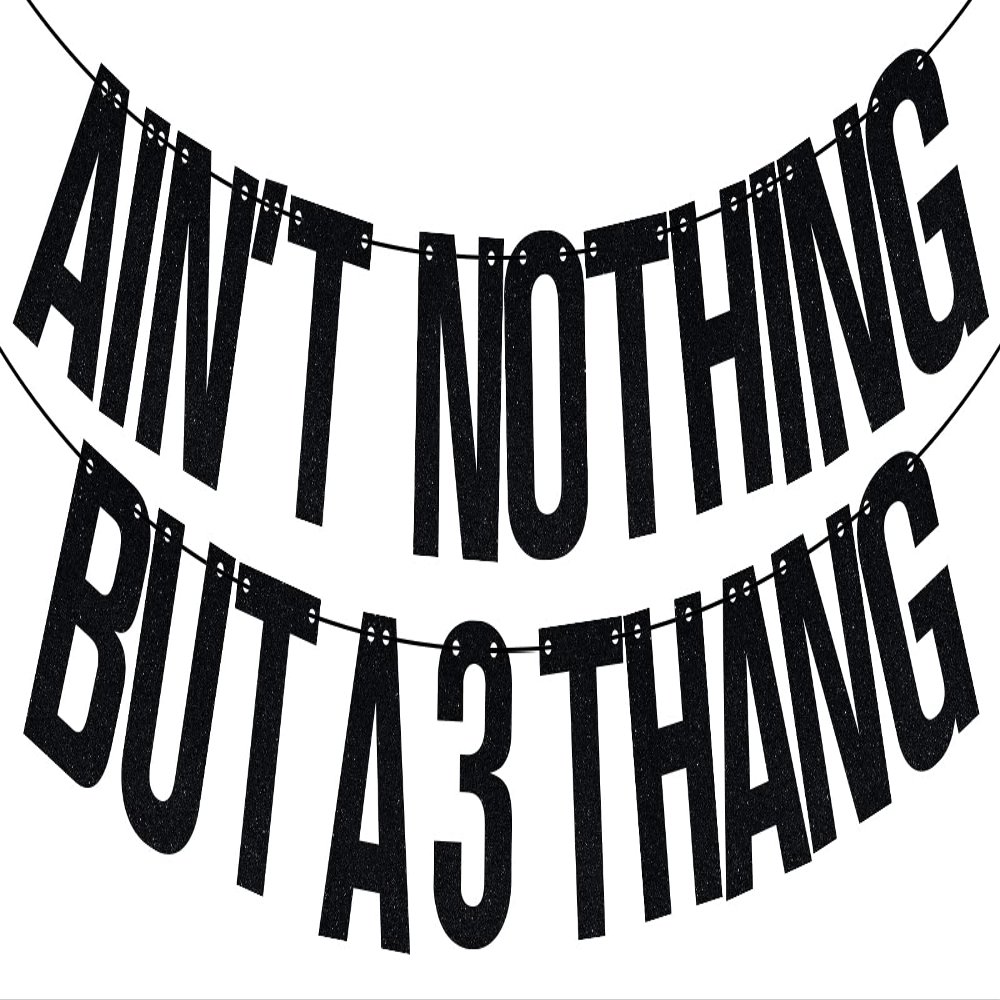 Ain't Nothing But a 3 Thang Banner, 3rd Birthday Banner, Child's 3rd Birthday Party Decoration Supply Black Glitter