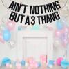 Ain't Nothing But a 3 Thang Banner, 3rd Birthday Banner, Child's 3rd Birthday Party Decoration Supply Black Glitter view 3