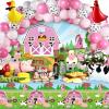 Farm Animals Theme Party Decorations Farm Barn Backdrop Banner Farmhouse Animals Decor Tablecloth Balloon Arch Garland Kit for Birthday Photography Baby Shower Party Supplies(Pink) view 1