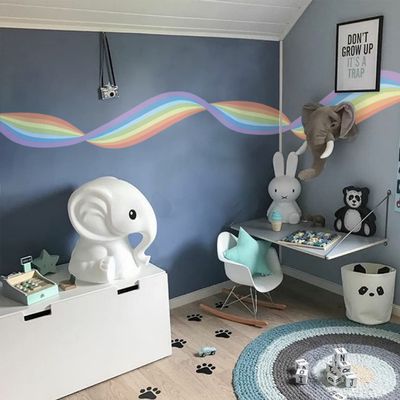 astrkiz Pastel Wavy Rainbow Wall Border Stickers Peel and Stick, Self Adhesive PVC Colorful Rainbow Wall Art Decor, Wall Waist Sticker Rainbow Decals for Kids Room Playroom Door, 125.98" x 15.75"