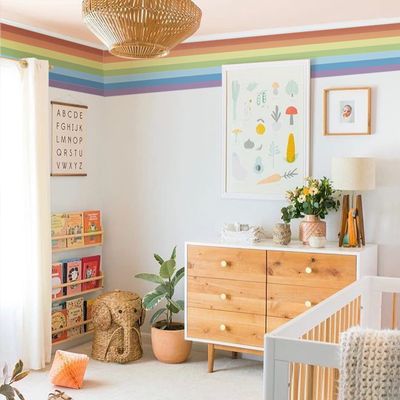 astrkiz Pastel Rainbow Wall Border Stickers Peel and Stick, Self Adhesive PVC Colorful Rainbow Wall Art Decor, Wall Waist Sticker Rainbow Decals for Kids Room Playroom Door, 125.98" x 15.75"