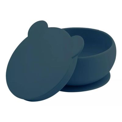 MinikOiOi Bowly 100% Silicone Bowl with Suction Based and Lid 6m+ (Dark Blue)