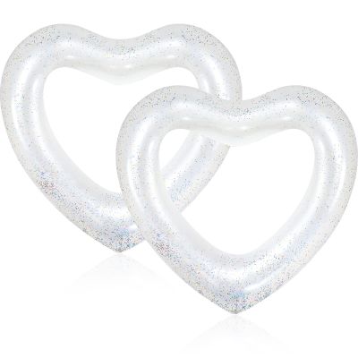 Sumind 2 Pieces Heart Pool Float, 47.3 x 39.4 Inch Inflatable Swim Rings Bachelorette Party Pool Float Tube, Heart Shaped Summer Swimming Ring, Water Beach Party for Adults (White)