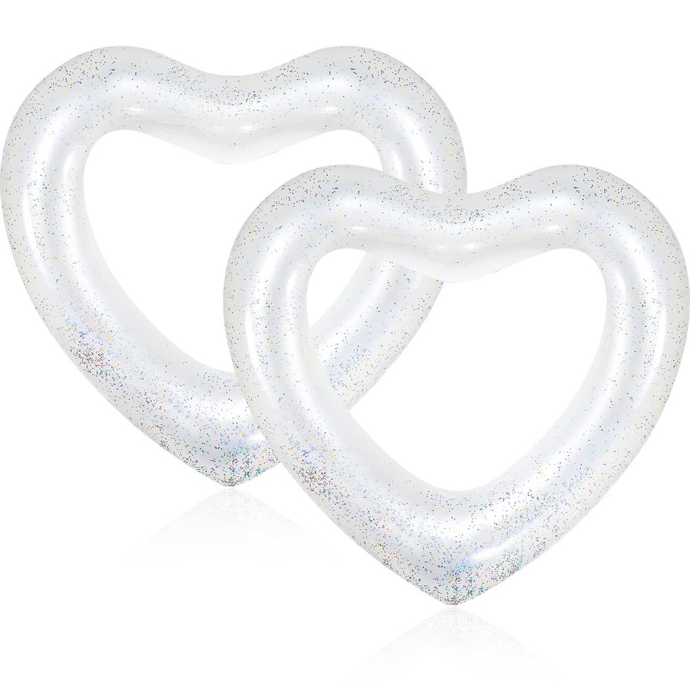 Sumind 2 Pieces Heart Pool Float, 47.3 x 39.4 Inch Inflatable Swim Rings Bachelorette Party Pool Float Tube, Heart Shaped Summer Swimming Ring, Water Beach Party for Adults (White)