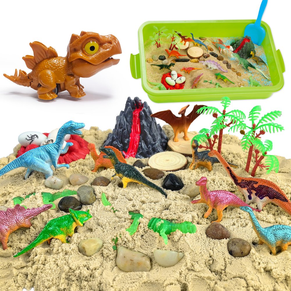Carolart Dinosaur Sensory Bin,Dinosaur Toys for Toddler Boys and Girls,Include Glow in The Dark Dinosaur,Easy Storage Sensory Toys