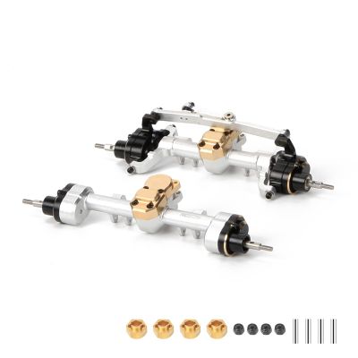 RCAWD Front and Rear Portal Axle Set for Axial SCX24 Upgrades Housing with Steel Gears& Brass Worm Gears& Brass Third Member Housing& Brass Hex, Aluminum Hop Ups Parts #AXI31609, AXI31610 Silver