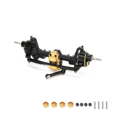 RCAWD Front Portal Axle Set for Axial SCX24 Upgrades Housing with Steel Gears& Brass Worm Gears& Brass Third Member Housing& Brass Hex, Aluminum Hop Ups Parts #AXI31609 Black