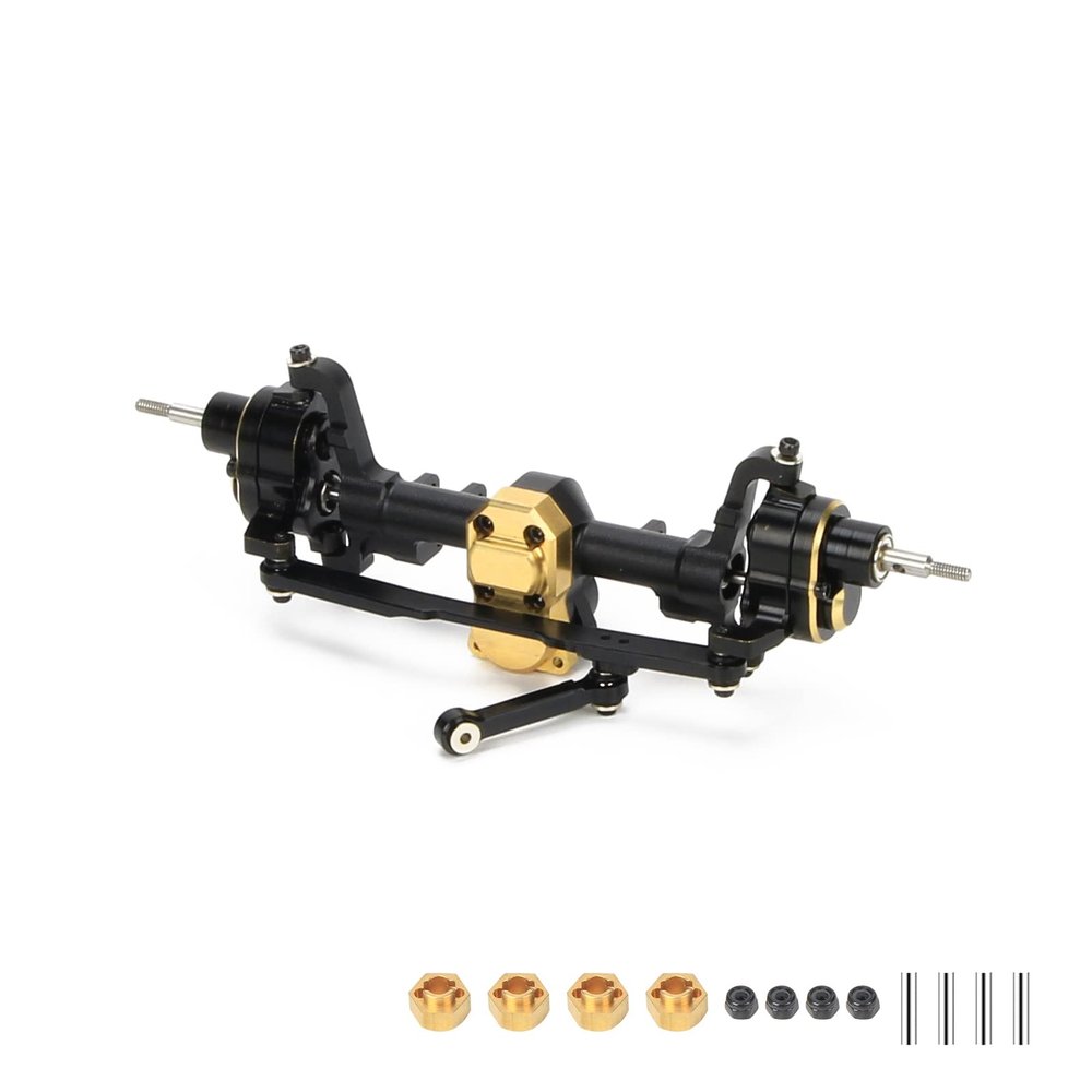 RCAWD Front Portal Axle Set for Axial SCX24 Upgrades Housing with Steel Gears& Brass Worm Gears& Brass Third Member Housing& Brass Hex, Aluminum Hop Ups Parts #AXI31609 Black