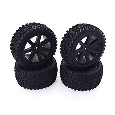 Replacement Part For ZD Racing Buggy Crawler Car RC Model Parts 4Pcs 1/10 RC Truck Rubber Tire Wheel Tyre Alloy Wheel Rims Replacement Tire - (Color: Black)