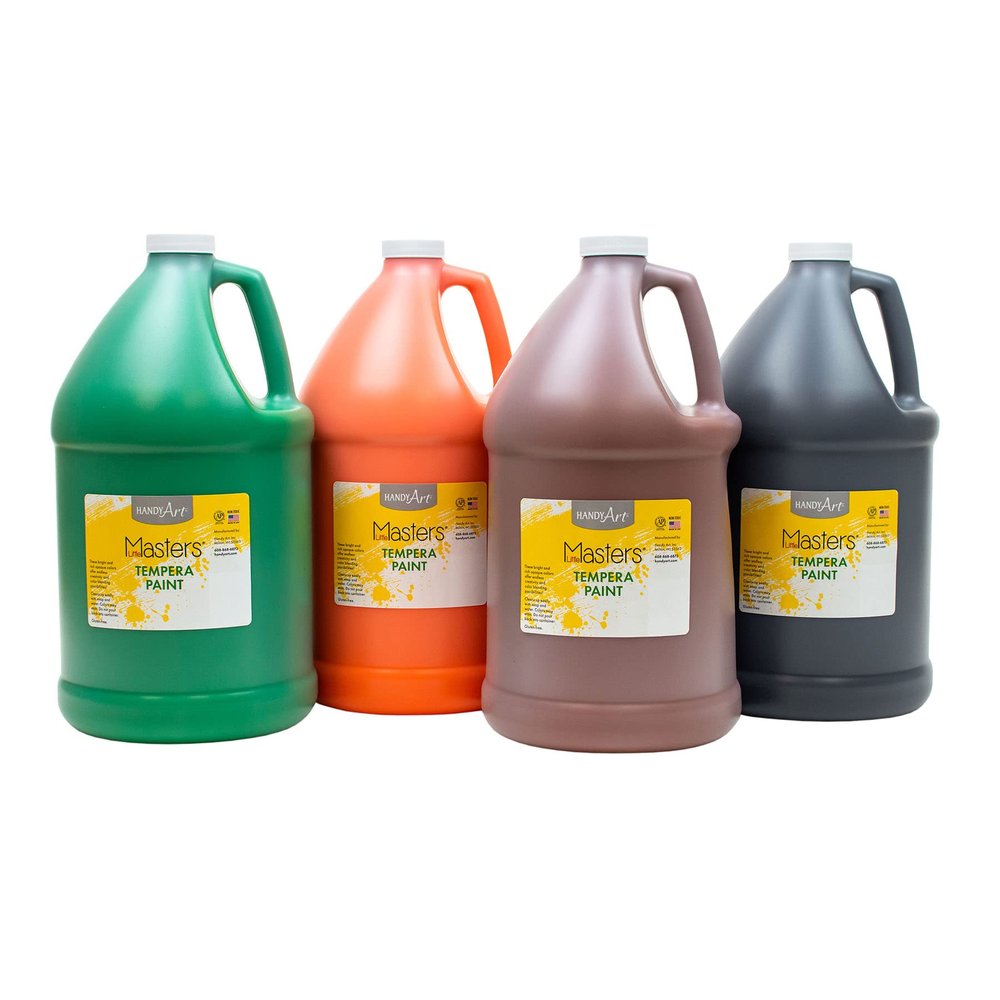 Handy Art Little Masters Tempera Paint, 4 Gallon Kit, Orange, Green, Brown, Black