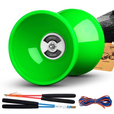 MAGICYOYOPro Triple Bearing Green Diabolo Medium Size 5 Chinese Yoyo Toy with 2 Pair Carbon Sticks+ 2 Extra Strings +1 Net Bag, High Performance Chinese Yoyo Diabolo Skill Toy