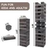 Juegoal 54 Pieces Giant Tumble Tower Blocks Game Giant Wood Stacking Game with 1 Dice Set, Gameboard, Canvas Bag for Adult, Kids, Family, Grey view 2