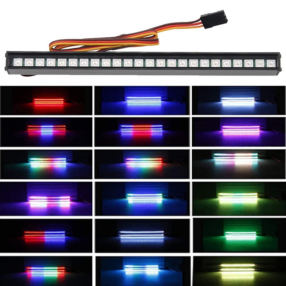 GLOBACT RC Light Bar With 24 Lamp Beads - 20 Light Modes, 155mm Roof Lamp for 1/10 Scale Slash TRX-4 Bronco Trx6 Arrma Axial Scx10 I II RC4WD Crawler Truck Accessories