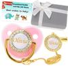 Personalized Pacifier with Name, Bling Gold Pacifier Clip Set with Gift Box Greeting Card, Glitter Crystal Luxurious Dummy Ideal Gift for Girl Baby Shower Newborn Photography(Pink) view 1